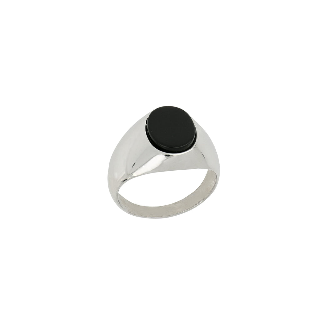 Anello uomo a sigillo ovale con onice oro bianco 18kt