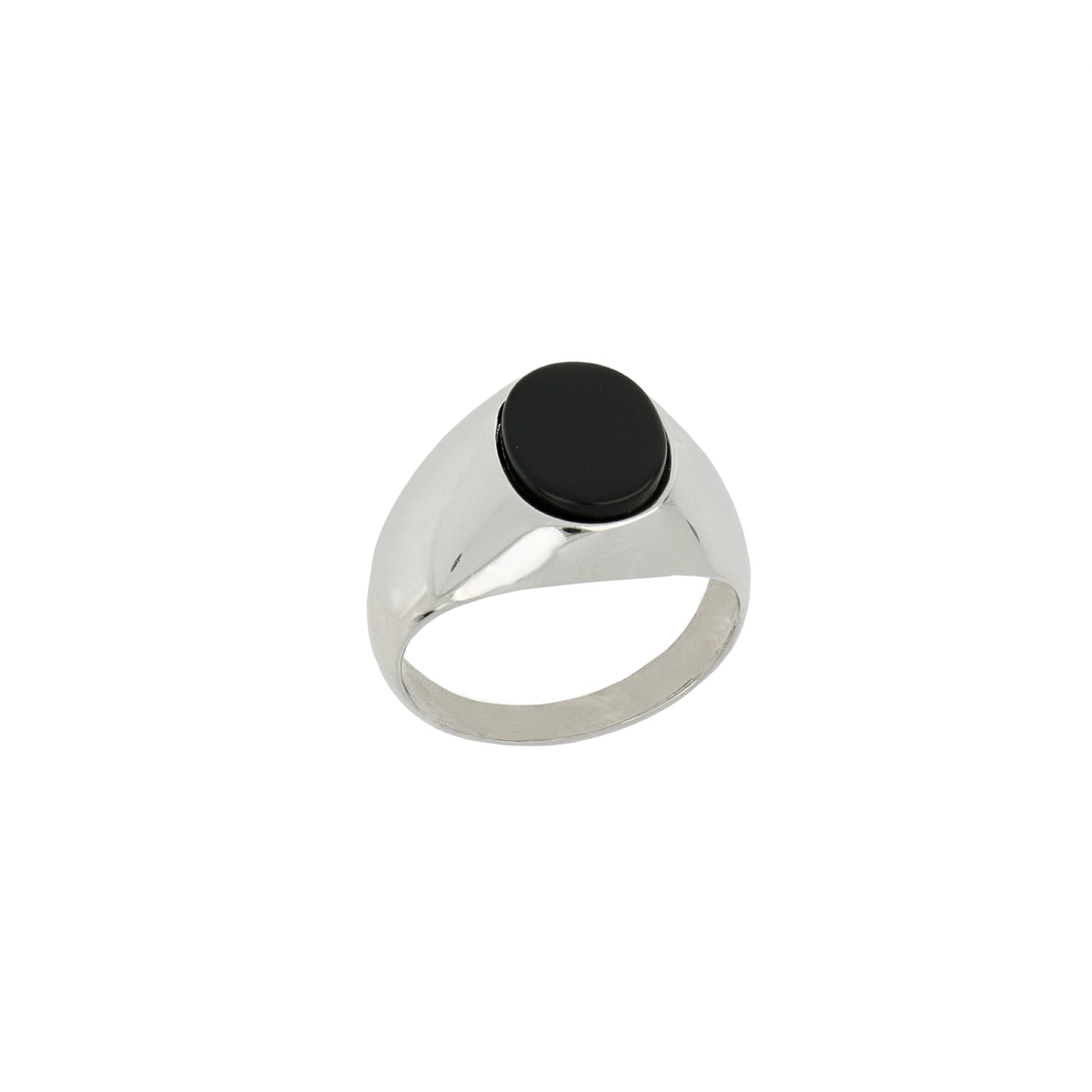 Anello uomo a sigillo ovale con onice oro bianco 18kt