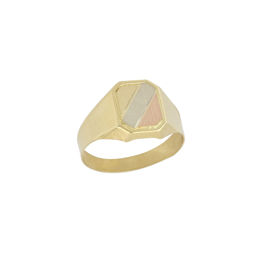 Anello uomo a sigillo rettangolare lucido e satinato oro tricolore 18kt