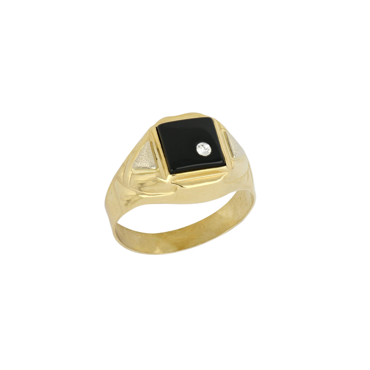 Anello uomo a sigillo quadrato con onice e zircone oro giallo 18kt