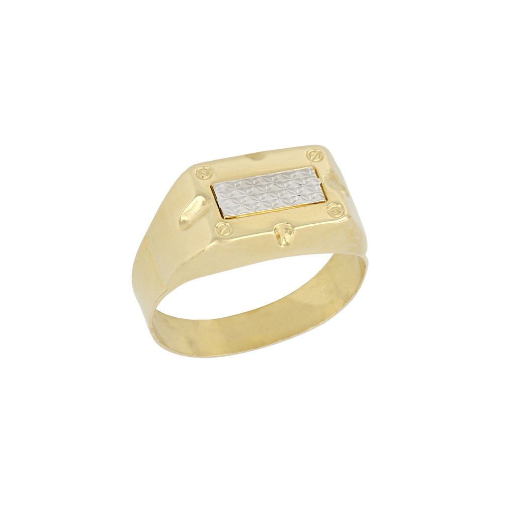 Anello uomo a sigillo rettangolare scatolato oro giallo e bianco 18kt