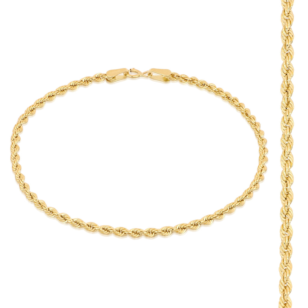 Pulsera cordón hueca en oro amarillo 18k – 2,1 mm, 19 cm