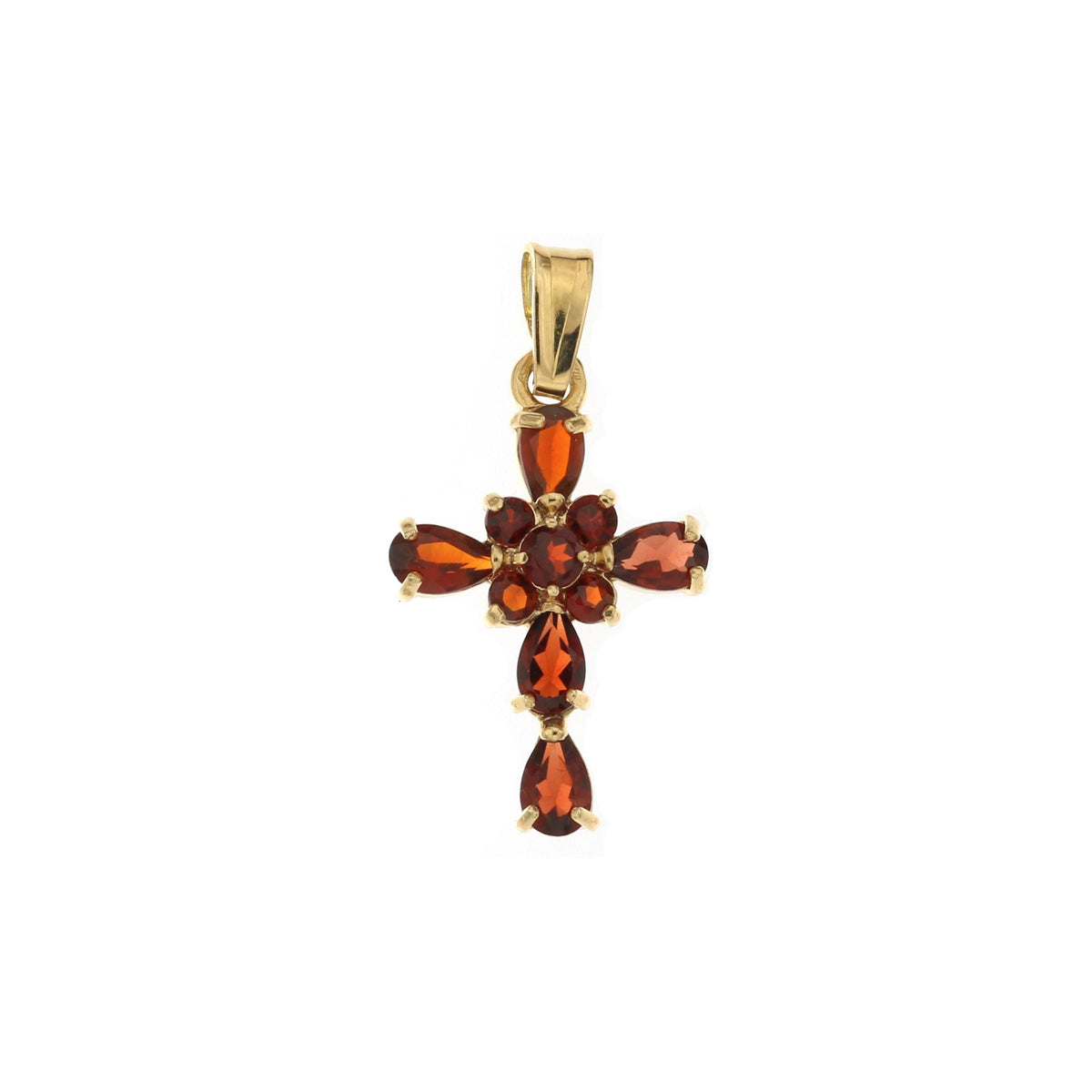 Croce con granati oro giallo 18kt 1,4x2cm