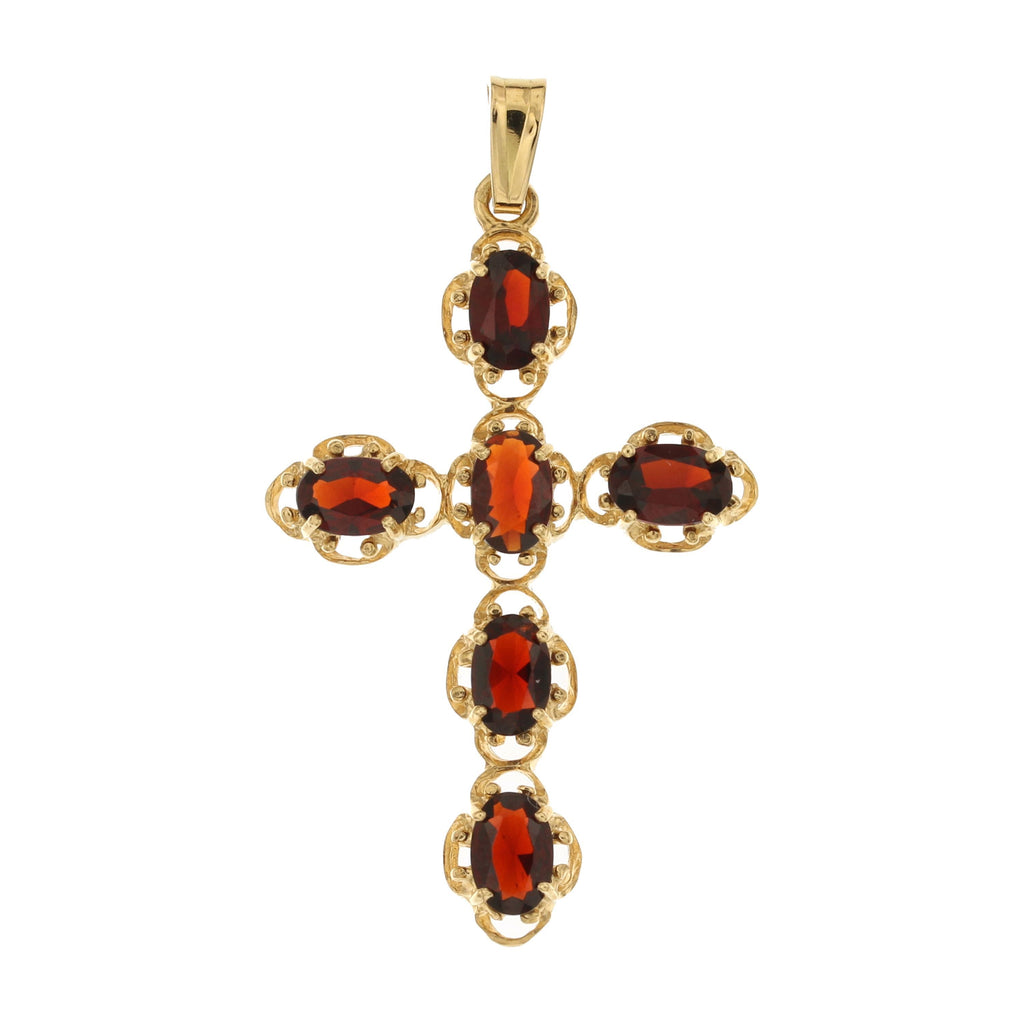 Croce con granati oro giallo 18kt 2,5x3,6cm