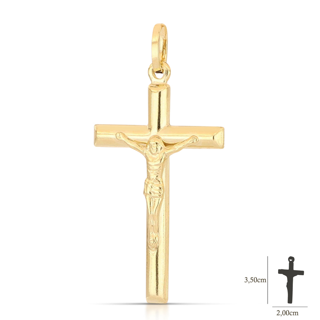 Colgante cruz abombada con Cristo en oro amarillo 18k – 2x3,1 cm