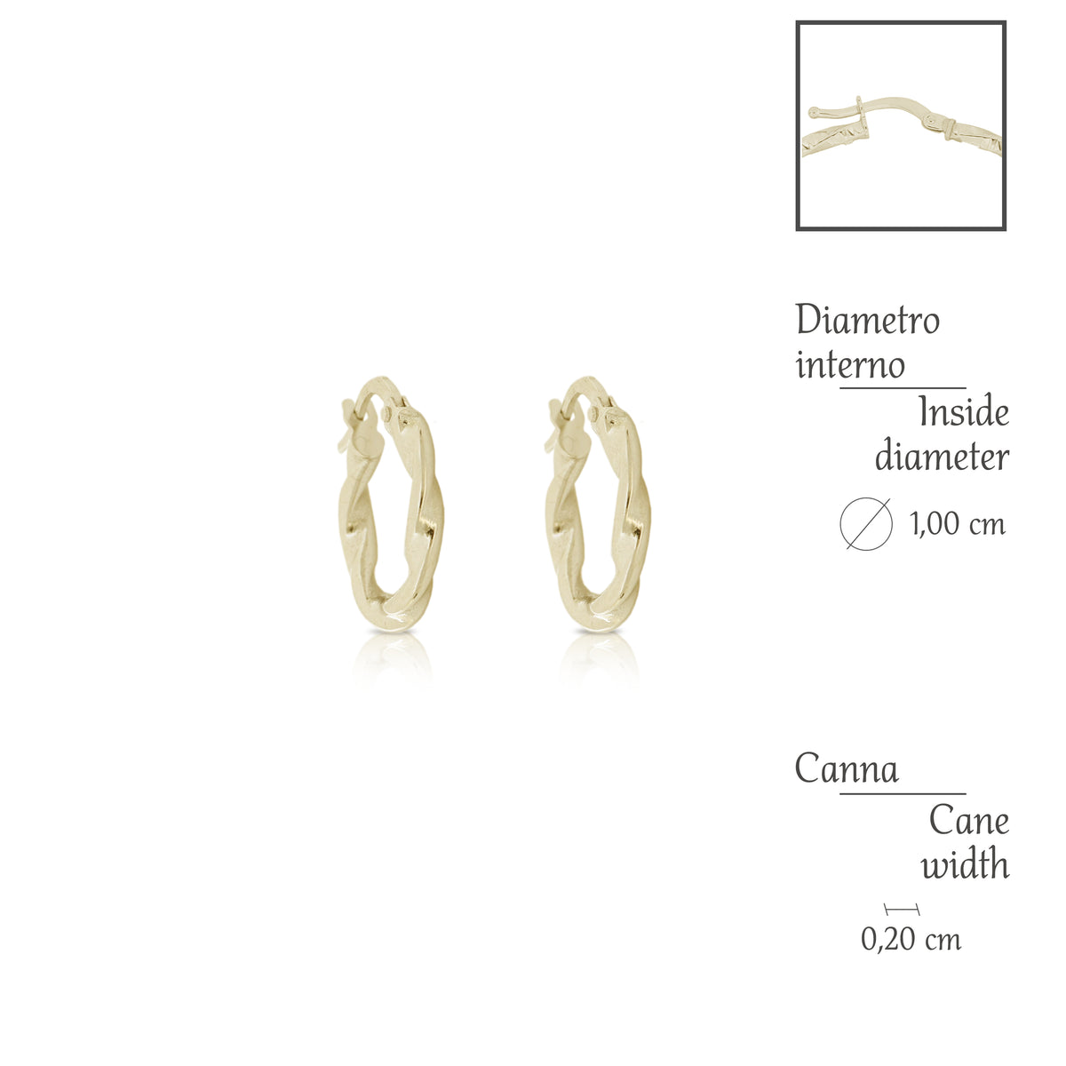 Orecchini a cerchio torchon lucidi oro giallo 18kt 2mm Ø 1cm