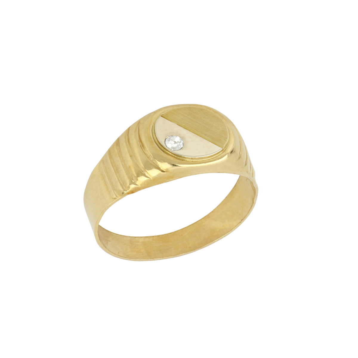 Anello uomo a sigillo ovale con zircone oro giallo e bianco 18kt