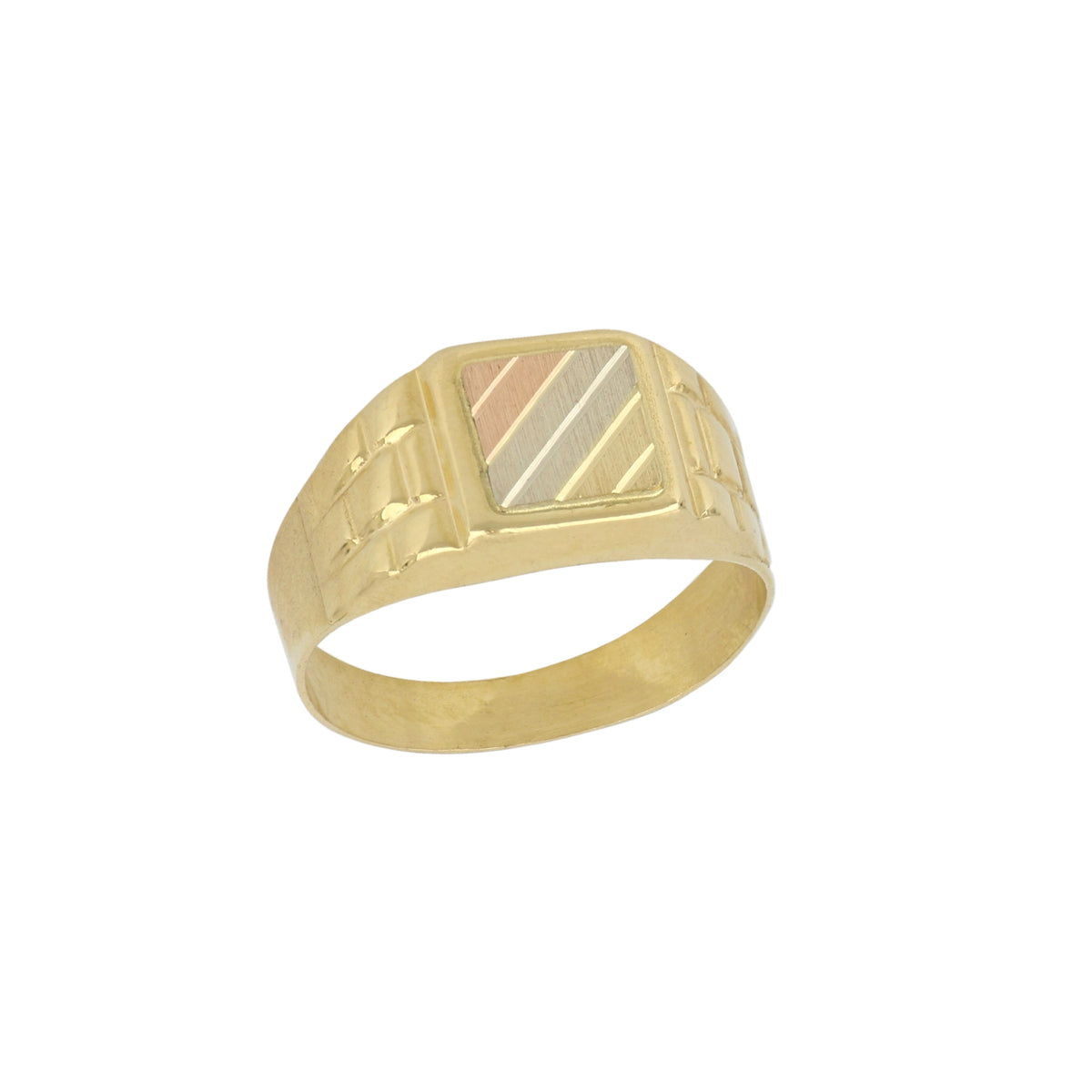 Anello uomo a sigillo quadrato oro tricolore 18kt