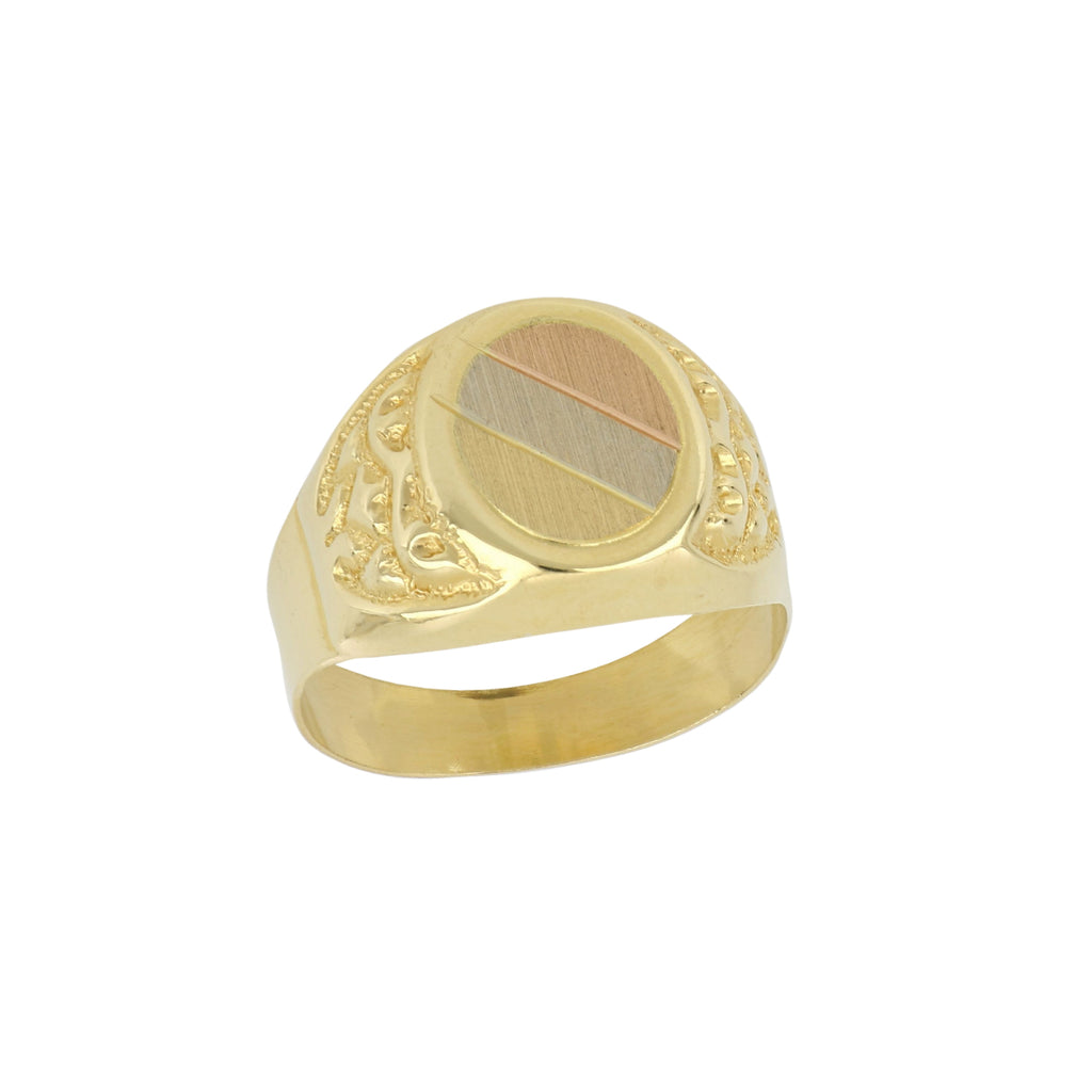 Anello uomo a sigillo ovale oro tricolore 18kt