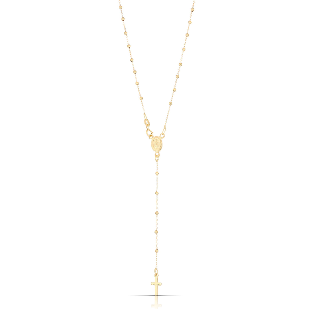 Rosario a Y con Madonna Miracolosa oro giallo 18kt grani 2mm 45cm