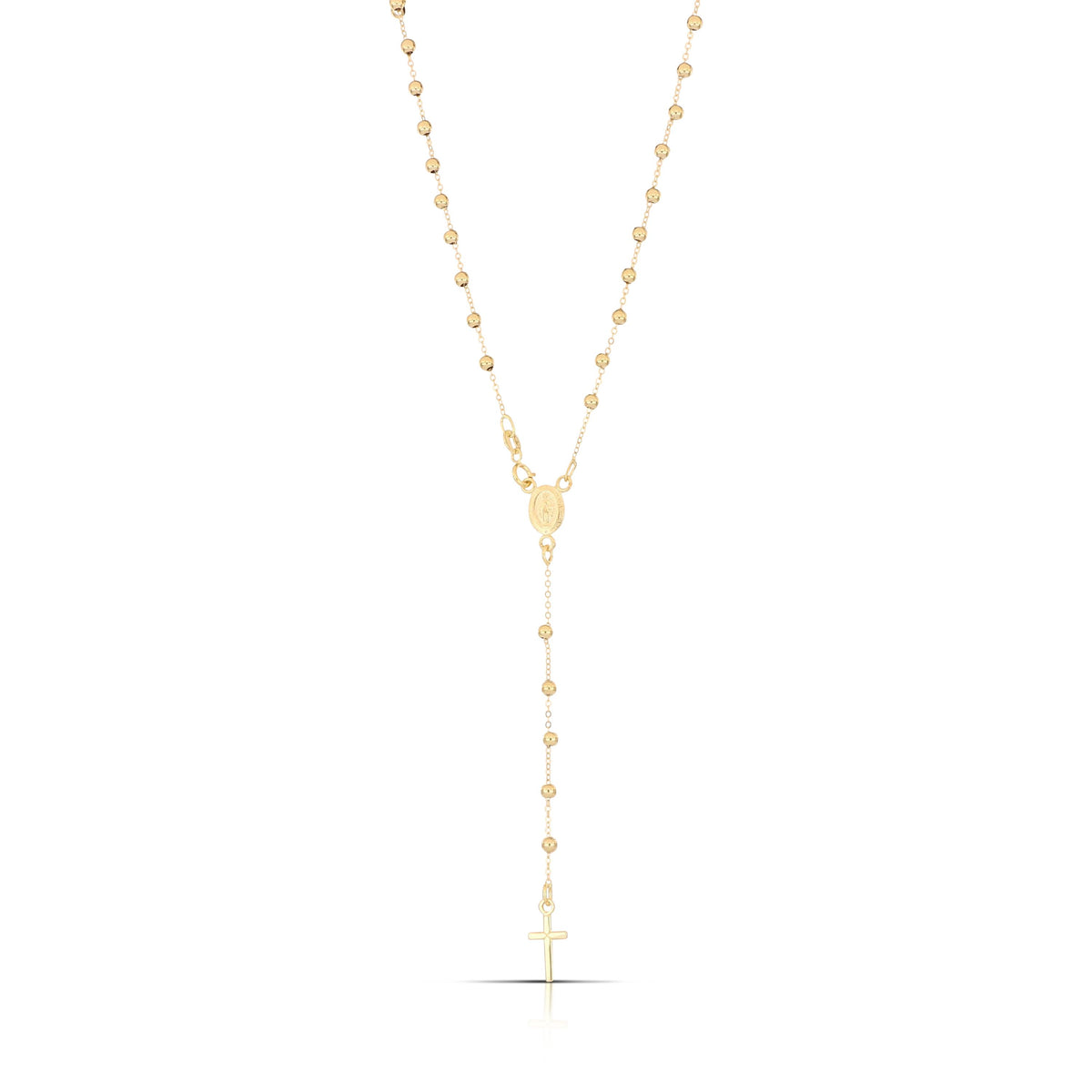 Rosario a Y con Madonna Miracolosa oro giallo 18kt grani 2,5mm 45cm
