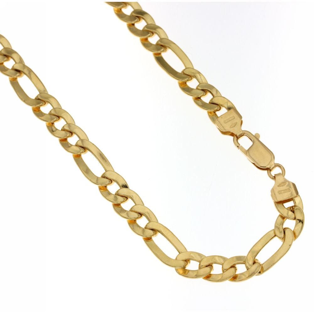 Catena figaro 3+1 vuota oro giallo 18kt 7mm