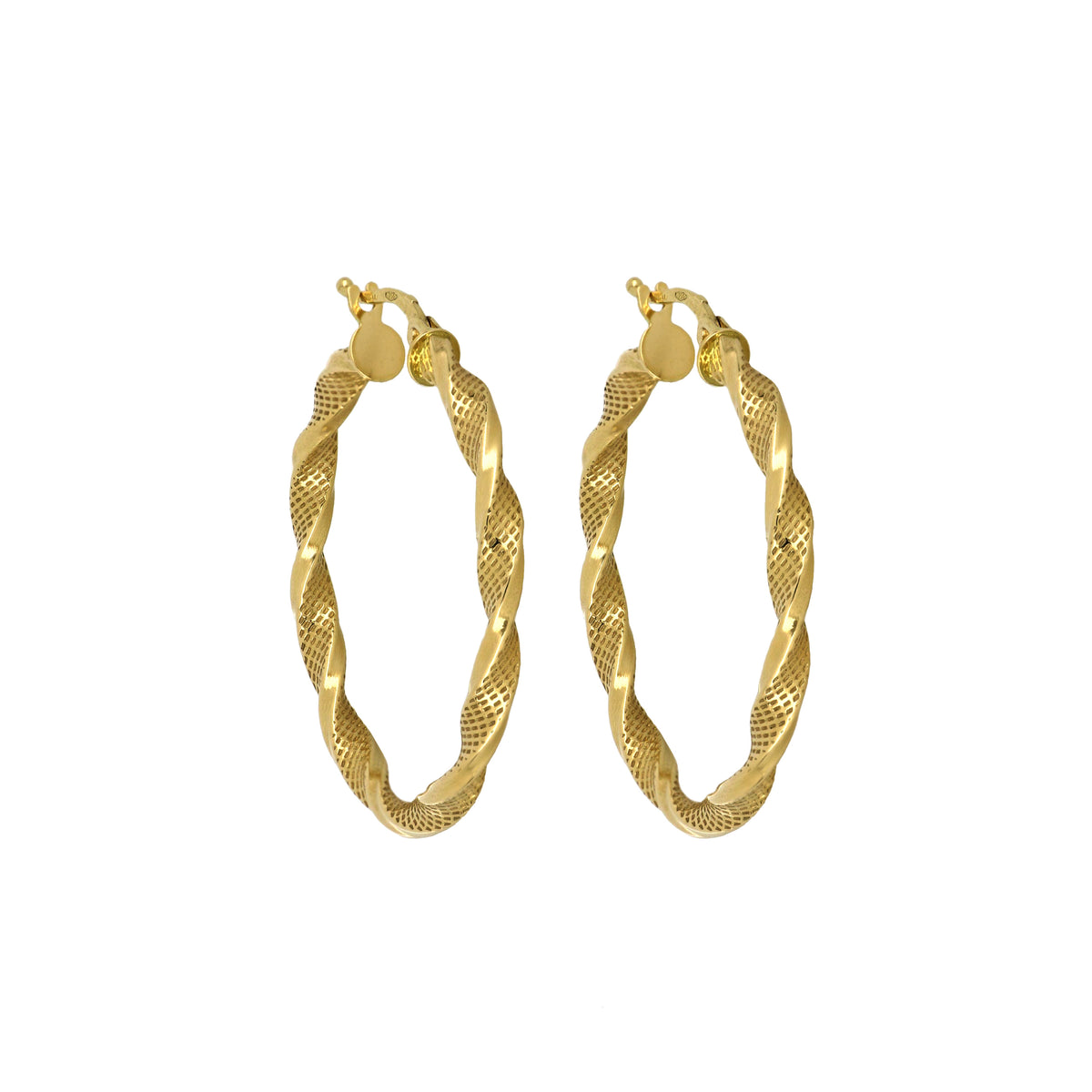 Orecchini a cerchio torchon puntinati oro giallo 18kt 3mm Ø 3cm