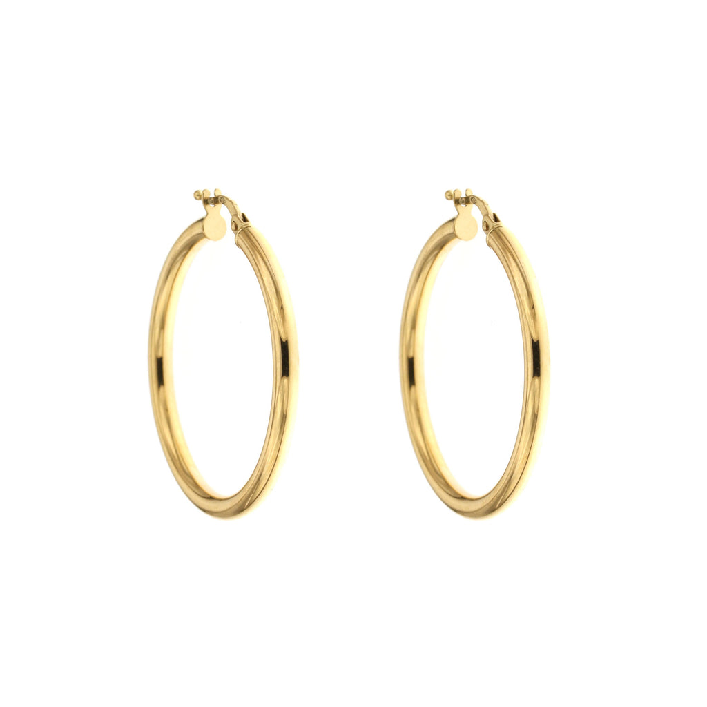 Orecchini a cerchio canna tonda 3mm oro giallo 18kt Ø 3cm