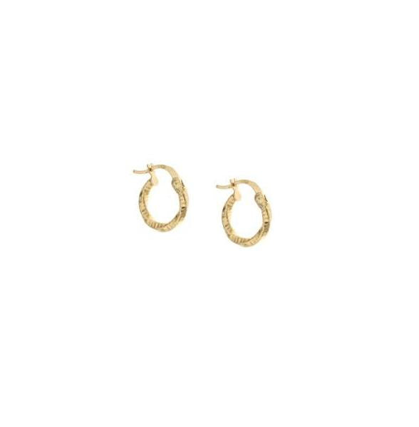 Orecchini a cerchio torchon lucidi e martellati oro giallo 18kt 2mm Ø 0,8cm