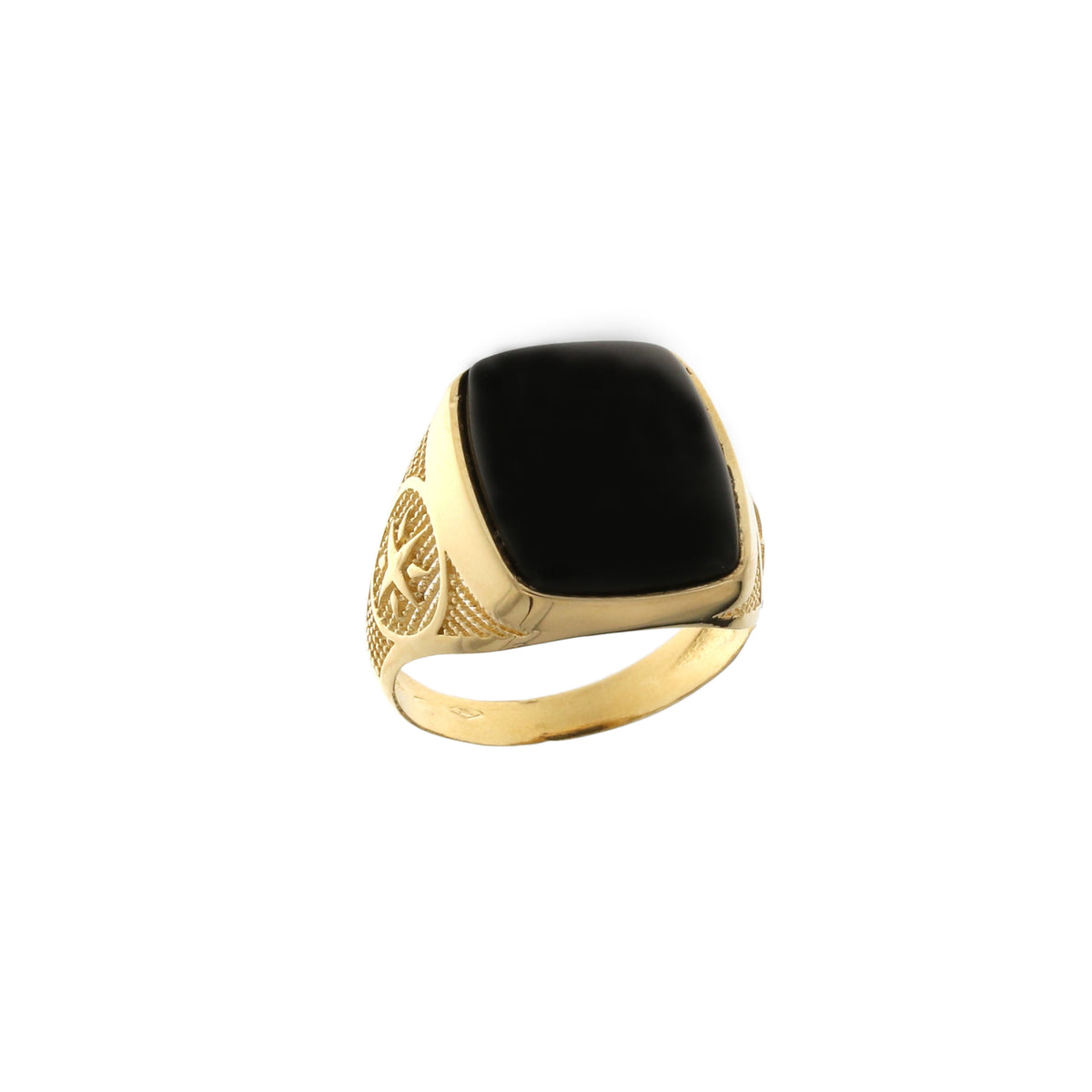 Anello uomo a sigillo rettangolare con onice bombata oro giallo 18kt