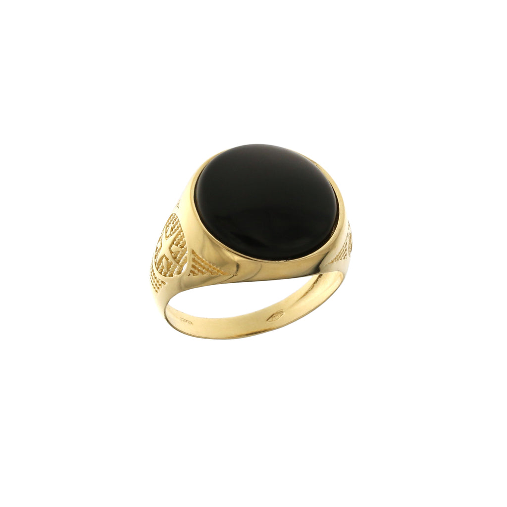 Anello uomo a sigillo tondo con onice oro giallo 18kt