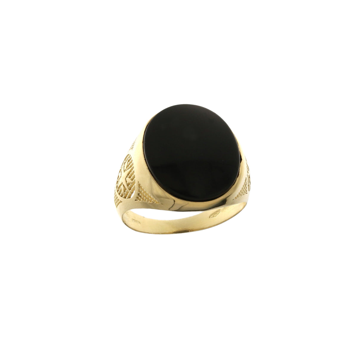 Anello uomo a sigillo ovale con onice bombata oro giallo 18kt