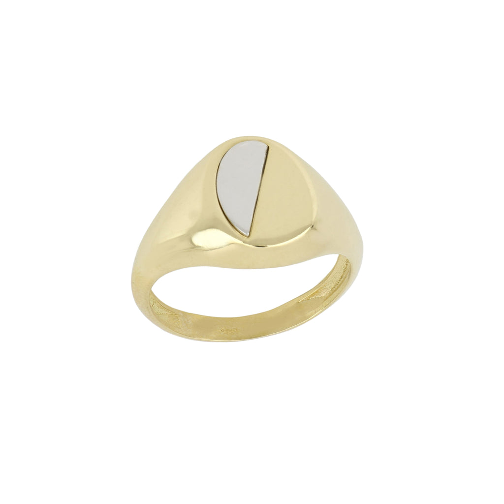 Anello uomo a sigillo ovale oro giallo e bianco 18kt