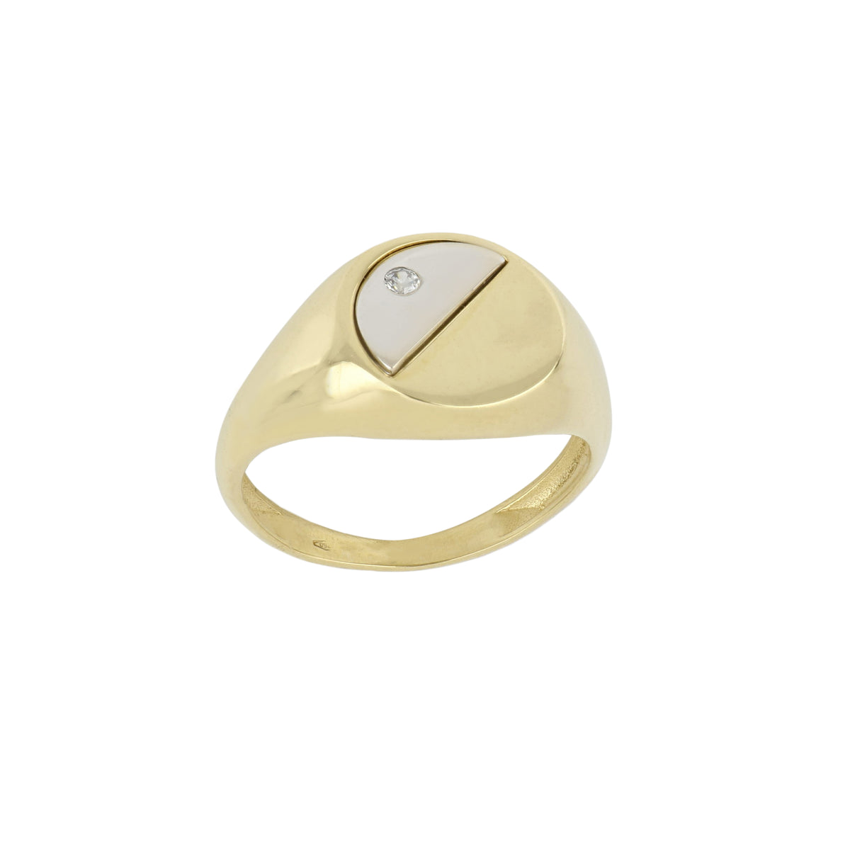 Anello uomo a sigillo tondo con zircone oro giallo e bianco 18kt
