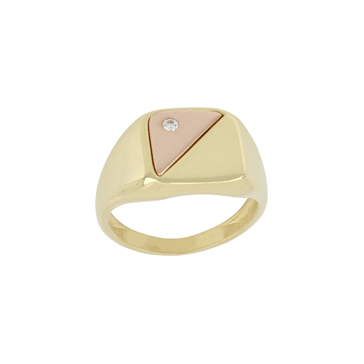 Anello uomo a sigillo quadrato con zircone oro giallo e rosa 18kt