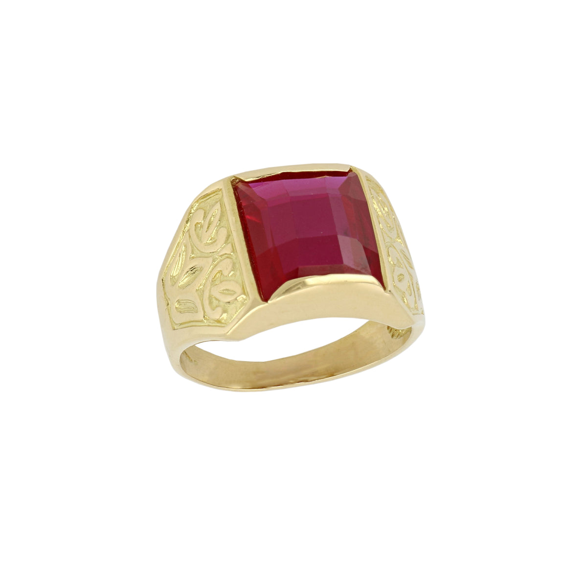 Anello uomo a sigillo rettangolare con pietra rossa oro giallo 18kt