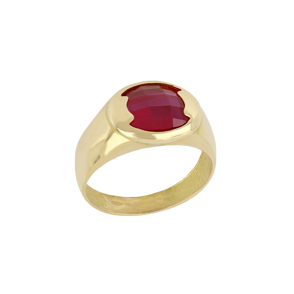 Anello uomo a sigillo ovale con pietra rossa oro giallo 18kt