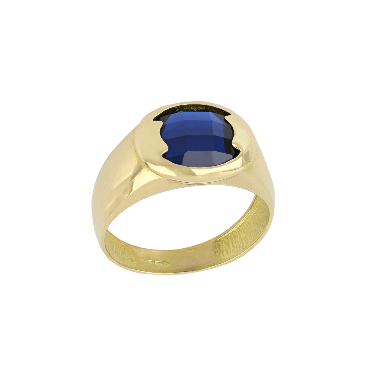Anello uomo a sigillo ovale pieno con pietra blu oro giallo 18kt