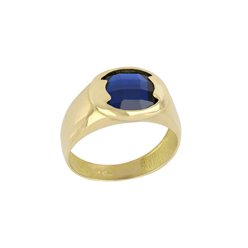 Anello uomo a sigillo ovale pieno con pietra blu oro giallo 18kt