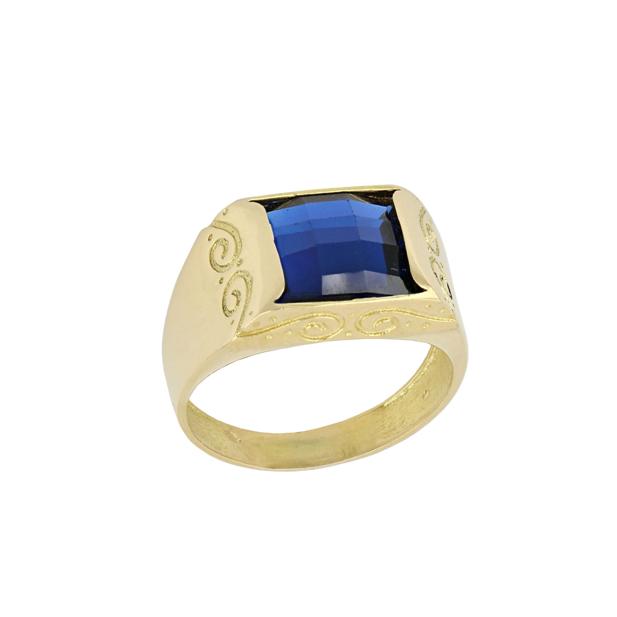 Anello uomo a sigillo rettangolare con pietra blu oro giallo 18kt