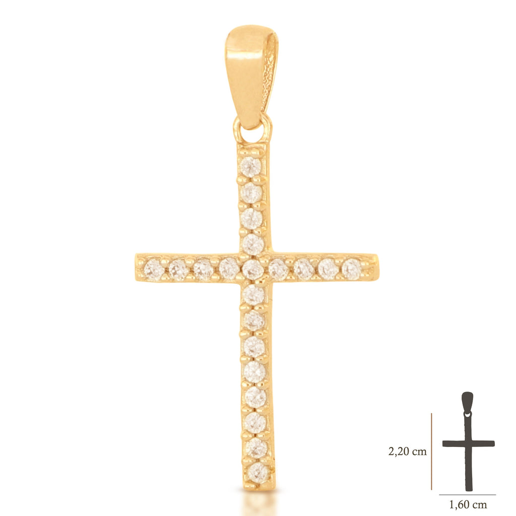 Colgante cruz microfundida con circonitas en oro amarillo 18k – 1,3x2 cm
