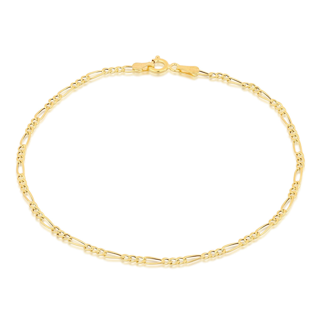 Pulsera fígaro 3+1 hueca en oro amarillo 18k – 3 mm, 19 cm