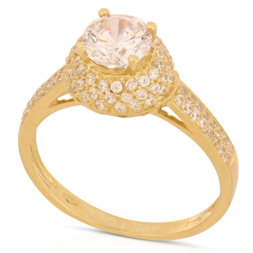 Anello solitario 4 griffe con zirconi laterali in oro giallo 18kt