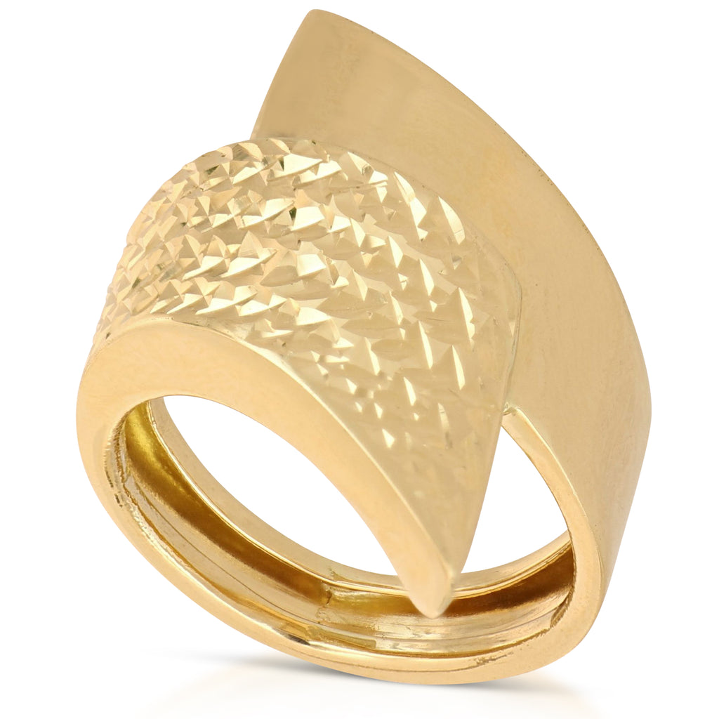 Anillo de banda ancha en oro amarillo 18k, brillante y diamantado