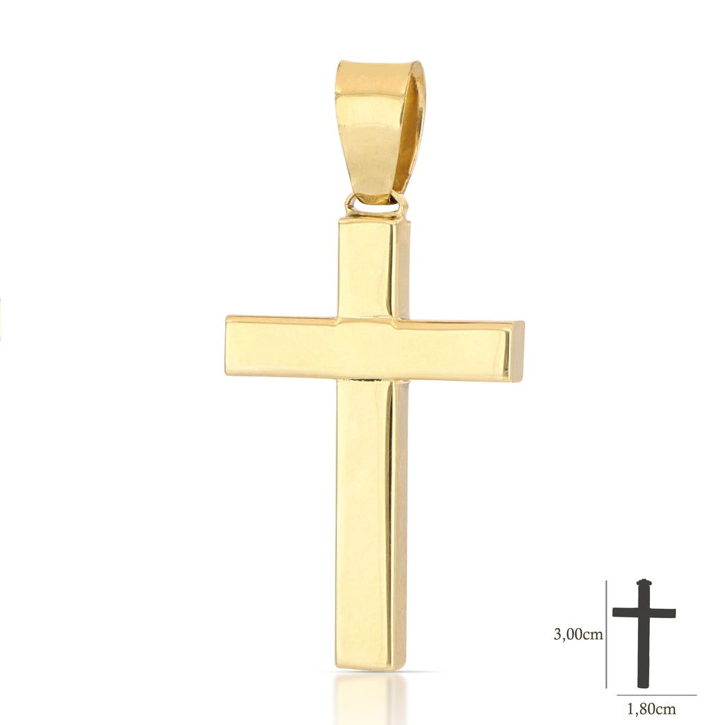 Colgante cruz abombada en oro amarillo 18k – 1,8x3 cm