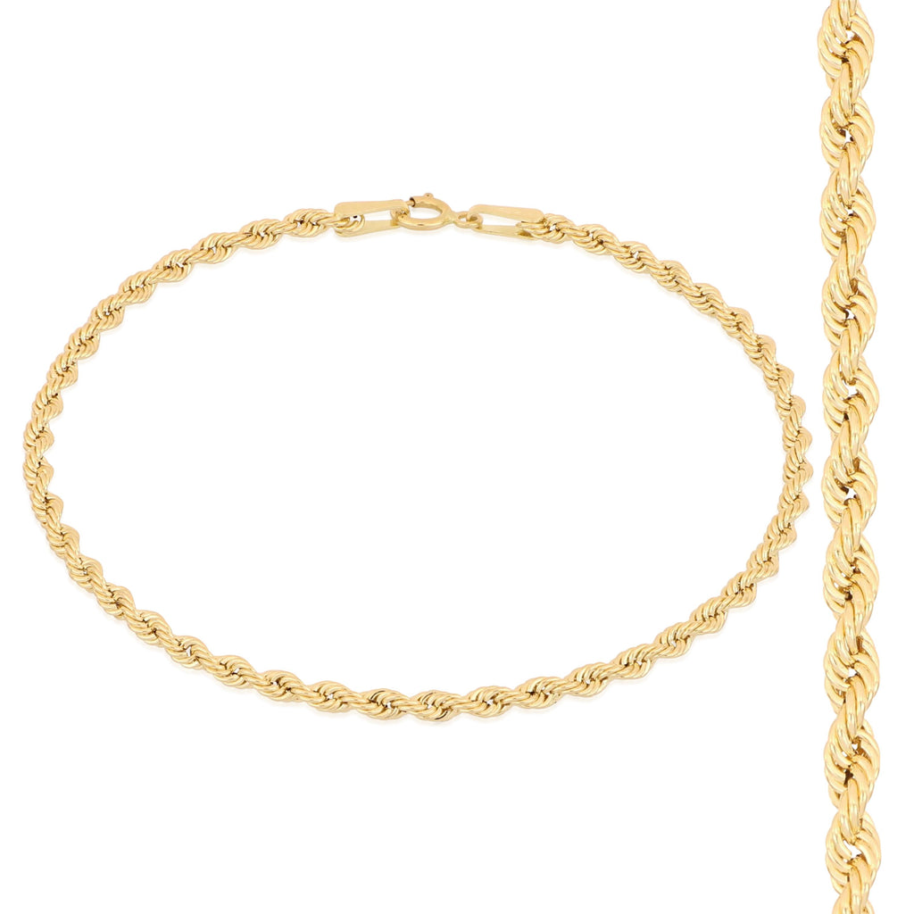 Pulsera cordón láser hueca en oro amarillo 18k – 2 mm, 19 cm