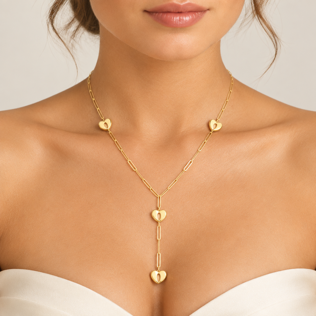 Girocollo a Y cuori scatolati Leggerezza oro giallo 18kt 45cm indossato