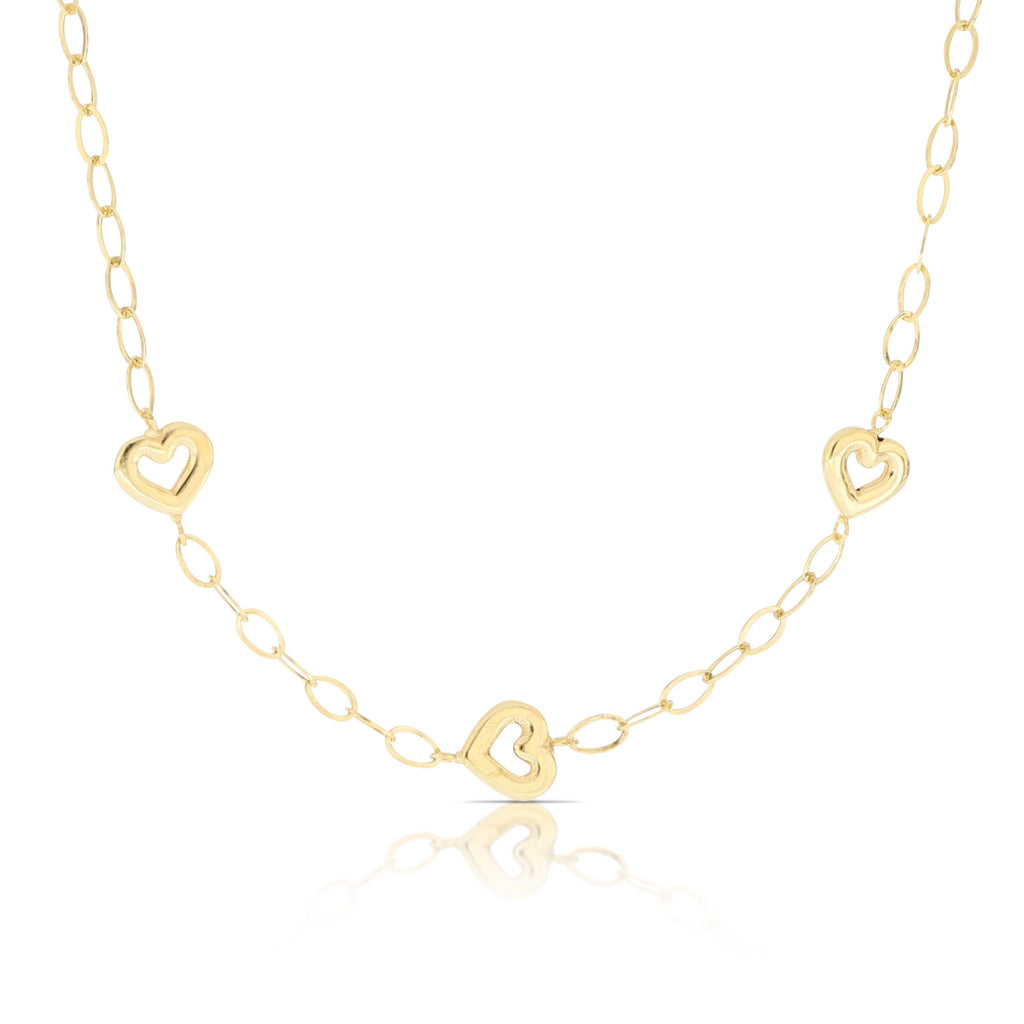 Girocollo oro giallo 18kt ovalini alternato cuori scatolati Leggerezza 45cm