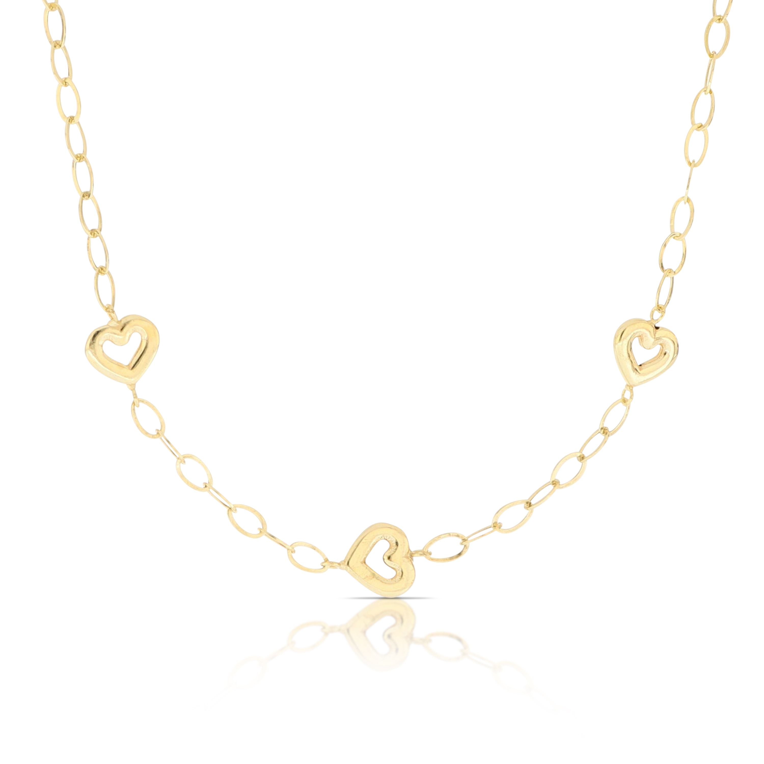 Girocollo oro giallo 18kt ovalini alternato cuori scatolati Leggerezza 45cm