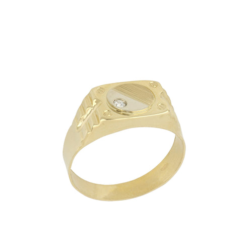 Signet Ring with Cubic Zirconia in 18k Italian Two-Tone Gold