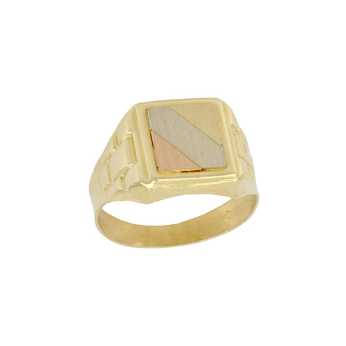Rectangular Signet Ring in 18k Italian Tri-Color Gold