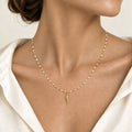 Ciondolo corno napoletano mis. 1 con catena fogliolina 45cm mis. 1, oro 18kt 0,3x1,6cm