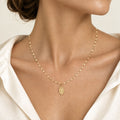 Ciondolo Madonna Miracolosa mis. 1 con catena fogliolina 45cm mis. 1, oro 18kt