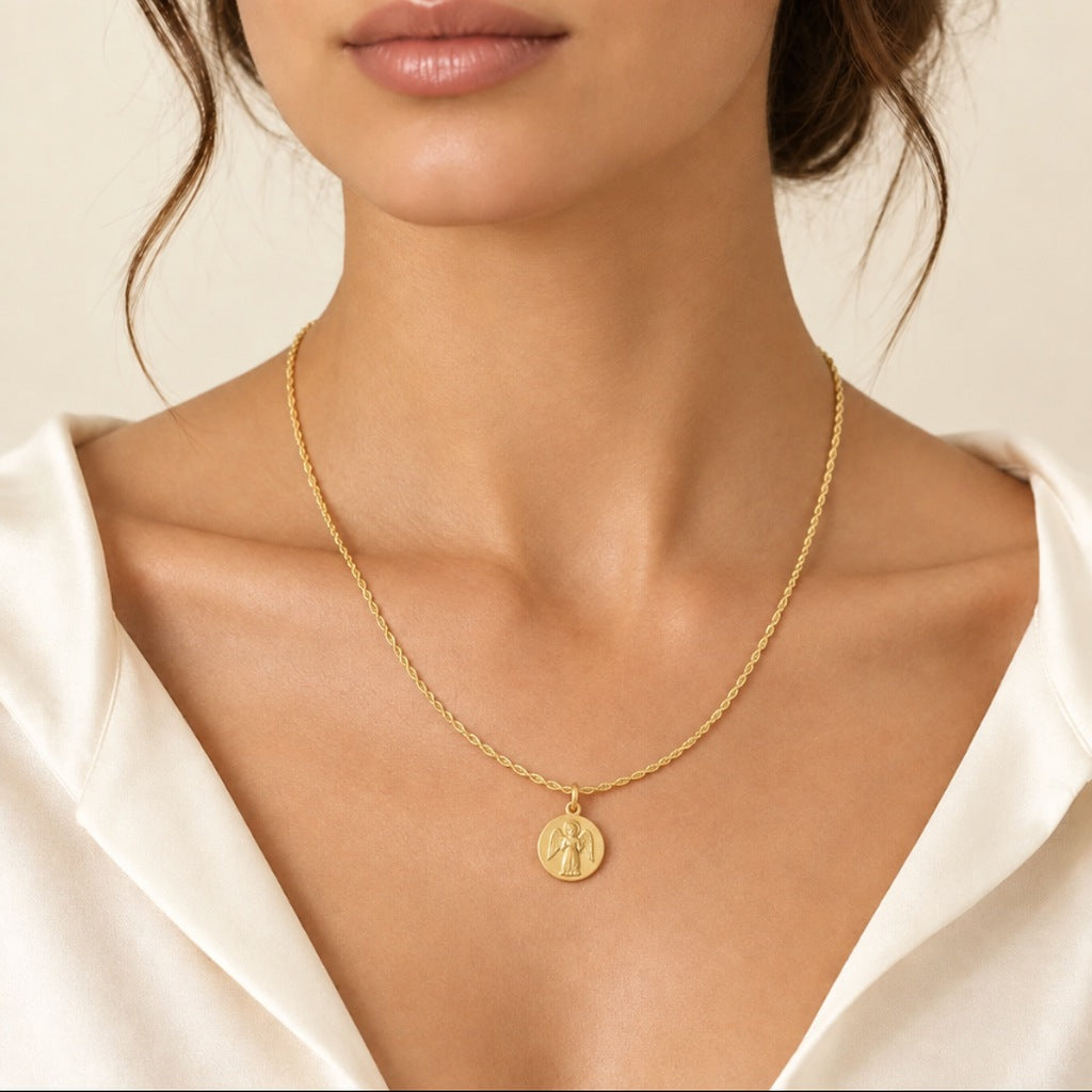 Ciondolo San Michele Arcangelo mis. 1 con catena fune 2,1mm 45cm, oro 18kt Ø 1,1cm