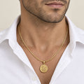 Ciondolo San Michele Arcangelo mis. 4 con catena grumetta 3mm 50cm, oro 18kt Ø 1,7cm