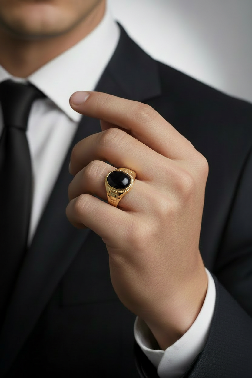 Anello onice su mano uomo