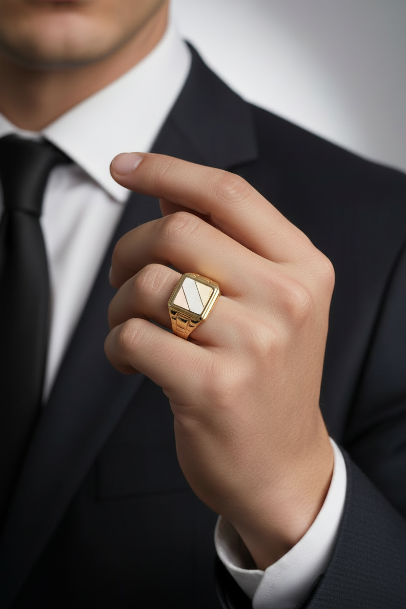 Anello scudo tricolore su mano uomo