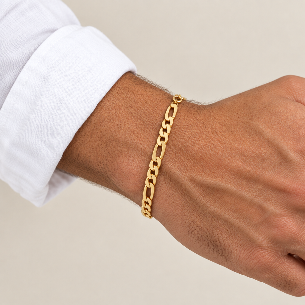 Bracciale figaro 3+1 vuoto pesante oro giallo 18kt 7mm 20cm indossato