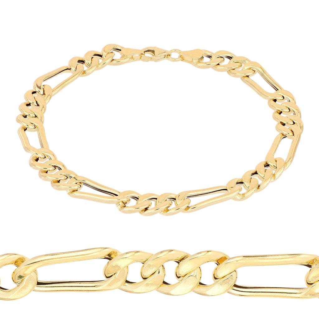 Bracciale figaro 3+1 vuoto oro giallo 18kt 7mm 20cm