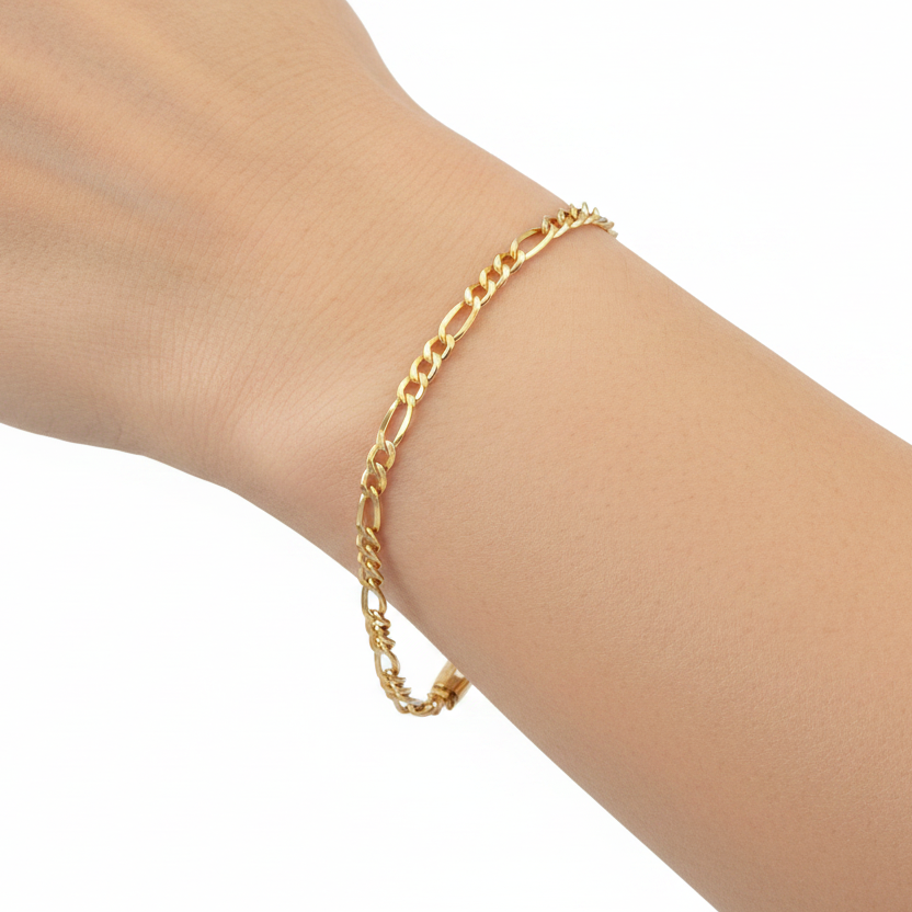 Bracciale figaro 3+1 vuoto oro giallo 18kt 20cm indossato